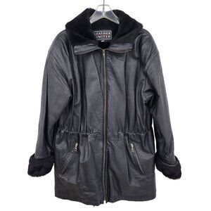 Leather Limited Black Faux Fur Trimmed Mens‎ Jacket Size M Zipper FLAW
